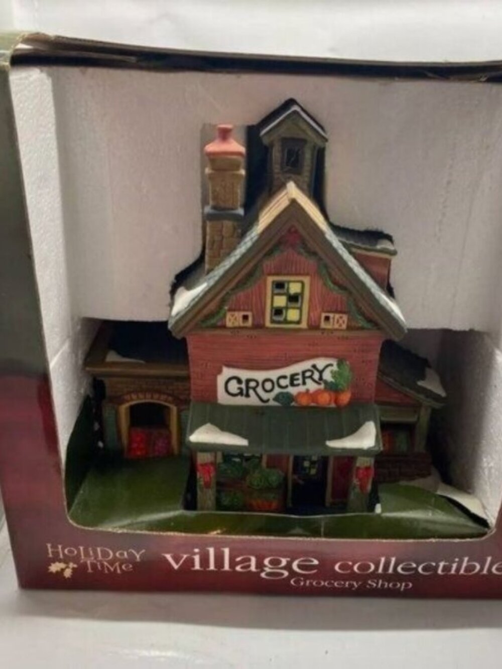 Holiday Time Village Collectibles Porcelain Light-Up Grocery Shop For Indoor Use